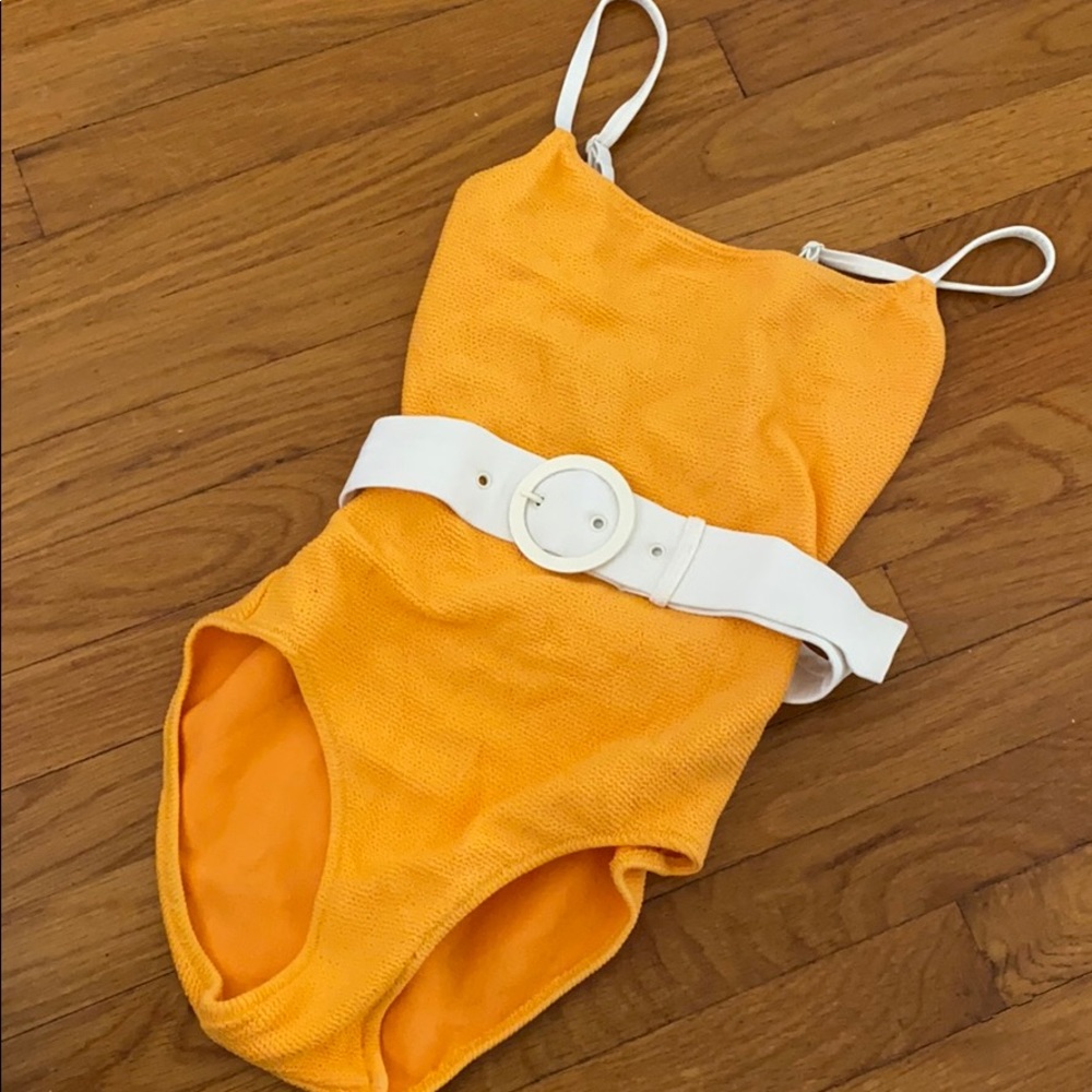 SOLID & STRIPED Orange One-Piece Swimsuit with White Belt -tags removed